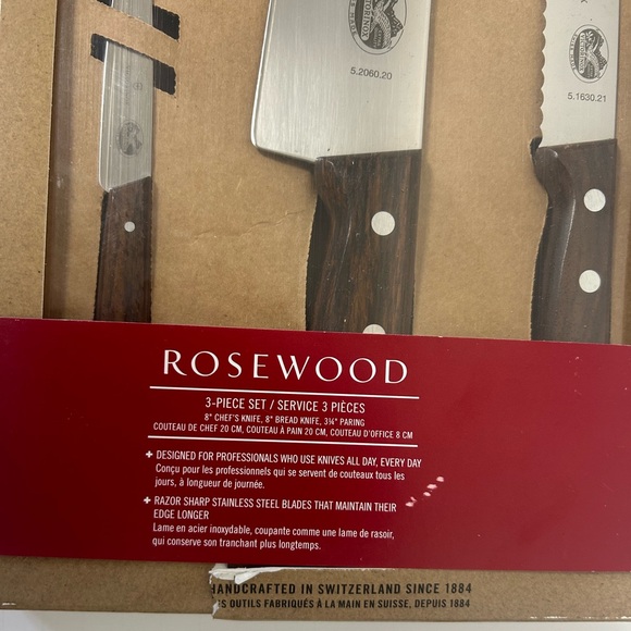 NEW Swiss Army-Victorinox German Made 3-Piece Wood Knife Set with Brown Handles - Picture 11 of 14